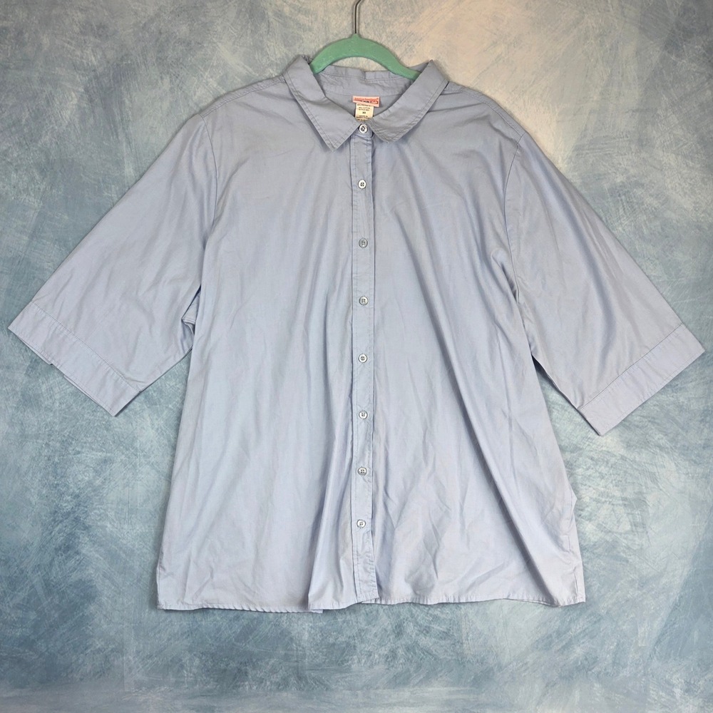 American Sweetheart B9V Womens Shirt XX Light Blue 3/4 Sleeve Button Front